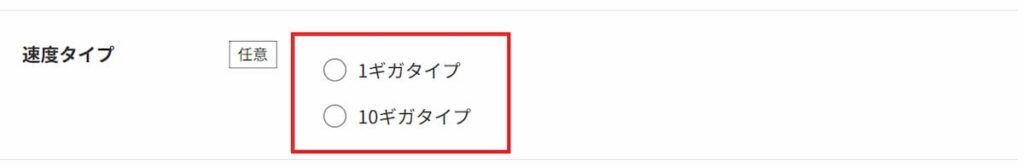 1ギガか10ギガを選択