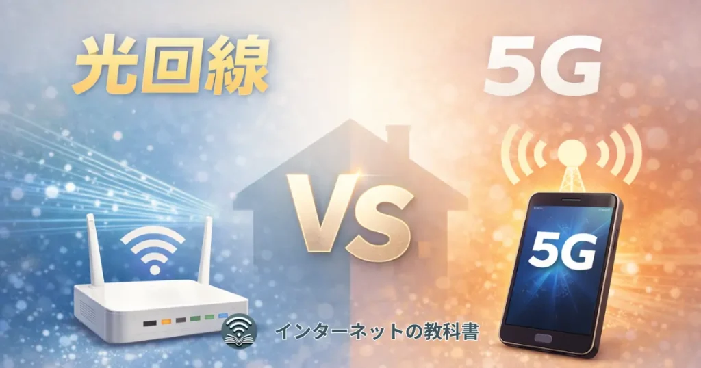 光回線と5Gを比較したイメージ図