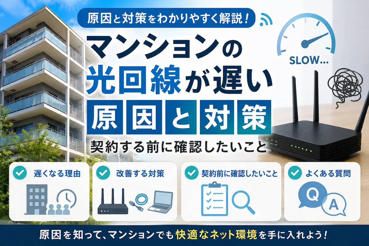 マンションの光回線が遅い原因と対策を解説するアイキャッチ画像