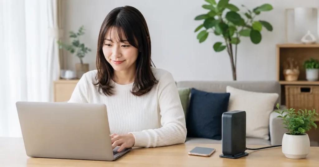自宅でインターネットを利用する女性