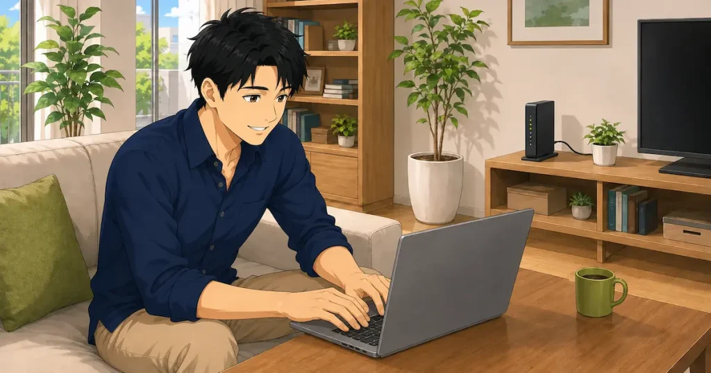 個別に光回線を契約して快適に動画を見る男性