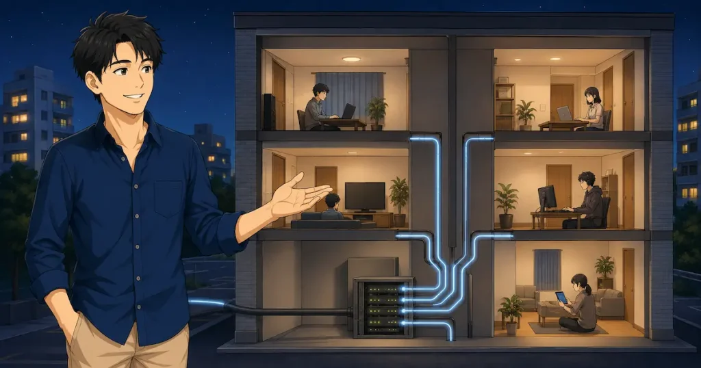 インターネット無料の賃貸で建物全体の回線を共有する仕組み