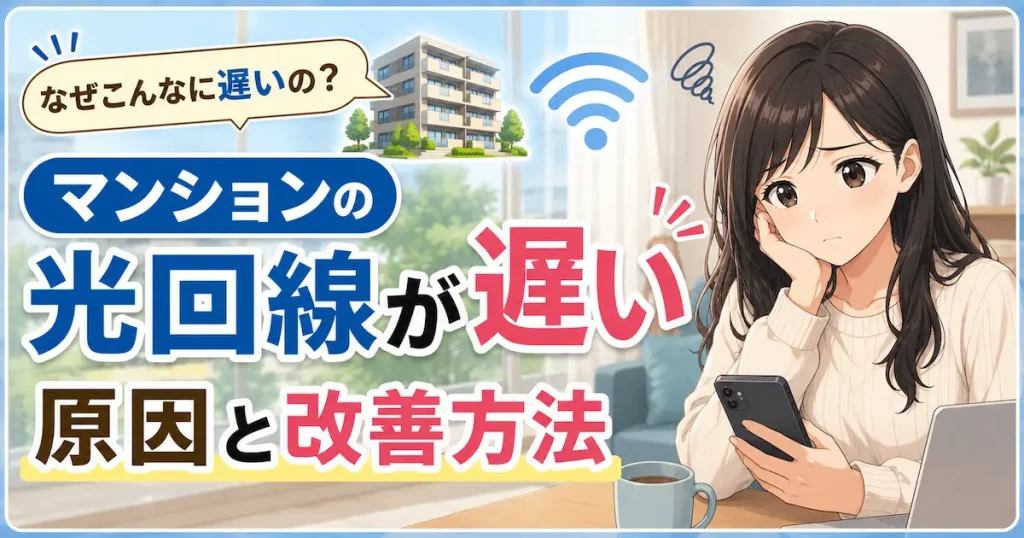 マンションの光回線が遅い原因と改善方法を解説するアイキャッチ画像